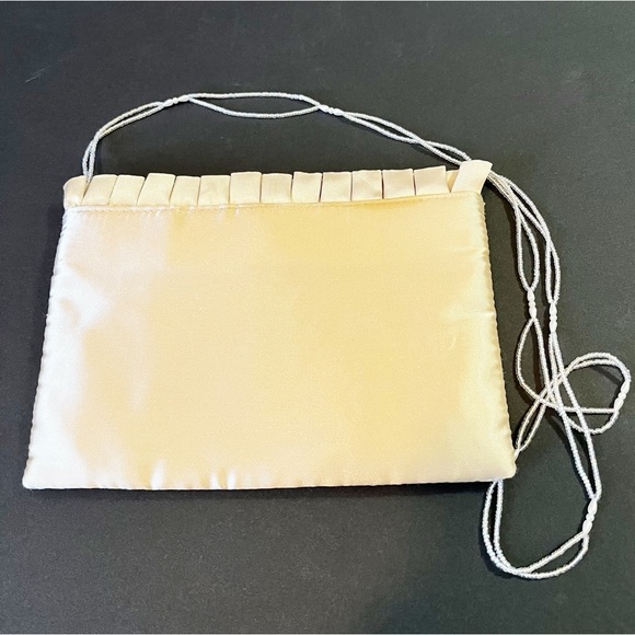 Champagne Satin Evening Handbag Cocktail Shoulder Beaded Sparkle Prom Wedding - Picture 1 of 7
